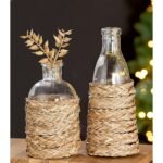 Βάζο ArteLibre Μπουκάλι Διάφανο/Φυσικό Γυαλί/Ψάθα 27cm - Image 2
