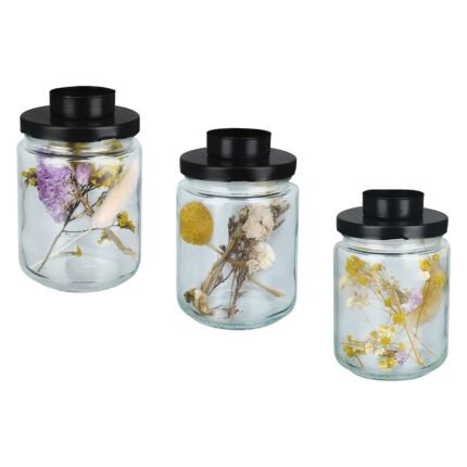 Βρες το Δοχείο ArteLibre Με Αποξηραμένα Φυτά Και Βιδωτό Καπάκι Με Θήκη Ρεσώ Διάφανο/Μαύρο Γυαλί/Μέταλλο 12.5cm Σε 3 Σχέδια σε μοναδική τιμή στο clickforshop.gr