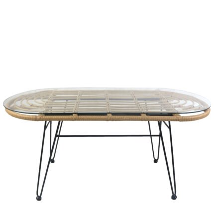 Βρες το Τραπέζι Κήπου ArteLibre ARRIUS Φυσικό/Μαύρο Μέταλλο/Rattan/Γυαλί 100x45x46cm σε μοναδική τιμή στο clickforshop.gr