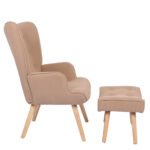 Πολυθρόνα Μπερζέρα Με Υποπόδιο ArteLibre ANIDORI Ανοιχτό Καφέ Ύφασμα/Ξύλο 73x69x96cm - Image 2