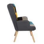 Πολυθρόνα ArteLibre BRIAR Κίτρινο/Μπλε Patchwork Ύφασμα/Ξύλο 73x69x96cm - Image 2