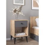 Κομοδίνο ArteLibre AMARI Δρυς/Ανθρακί Μοριοσανίδα 43x43x67.5cm - Image 2