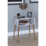 Κομοδίνο ArteLibre GANIRU Γκρι/Όψη Μαρμάρου Μοριοσανίδα/Ξύλο 45x30x60cm - Image 2