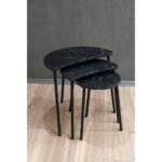 Τραπεζάκι Βοηθητικό ArteLibre JAMILAH Μαύρο/Όψη Μαρμάρου Μοριοσανίδα/Μέταλλο 55x34.5x51cm Σετ 3Τμχ - Image 2