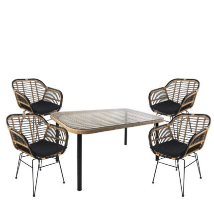 Βρες το Σετ Τραπεζαρία Κήπου ArteLibre AMPLAS Φυσικό/Μαύρο Μέταλλο/Rattan/Γυαλί Με 4 Καρέκλες 14990292 σε μοναδική τιμή στο clickforshop.gr