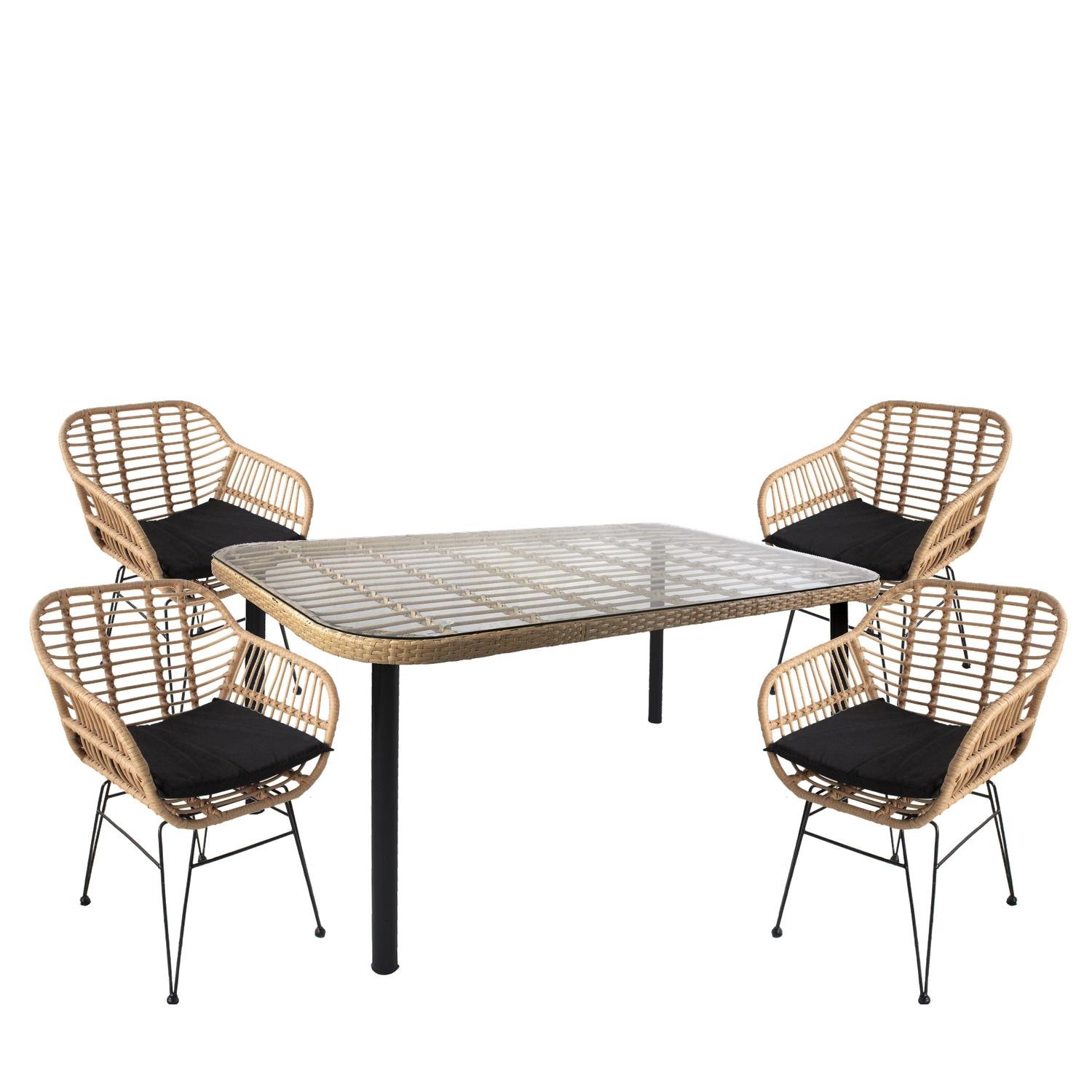 Σετ Τραπεζαρία Κήπου ArteLibre AMPIUS Φυσικό/Μαύρο Μέταλλο/Rattan/Γυαλί Με 4 Καρέκλες 14990295 Βρες το Σετ Τραπεζαρία Κήπου ArteLibre AMPIUS Φυσικό/Μαύρο Μέταλλο/Rattan/Γυαλί Με 4 Καρέκλες 14990295 σε μοναδική τιμή στο clickforshop.gr