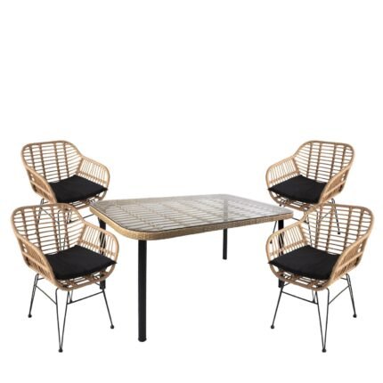 Βρες το Σετ Τραπεζαρία Κήπου ArteLibre AMPLAS Φυσικό/Μαύρο Μέταλλο/Rattan/Γυαλί Με 4 Καρέκλες 14990296 σε μοναδική τιμή στο clickforshop.gr