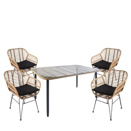 Βρες το Σετ Τραπεζαρία Κήπου ArteLibre ANNIUS Φυσικό/Μαύρο Μέταλλο/Rattan/Γυαλί Με 4 Καρέκλες 14990297 σε μοναδική τιμή στο clickforshop.gr