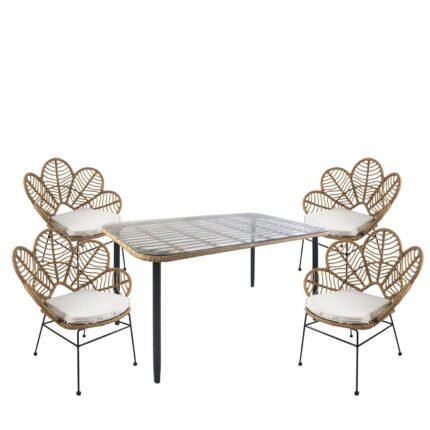 Βρες το Σετ Τραπεζαρία Κήπου ArteLibre ANNIUS Φυσικό/Μαύρο Μέταλλο/Rattan/Γυαλί Με 4 Καρέκλες 14990317 σε μοναδική τιμή στο clickforshop.gr
