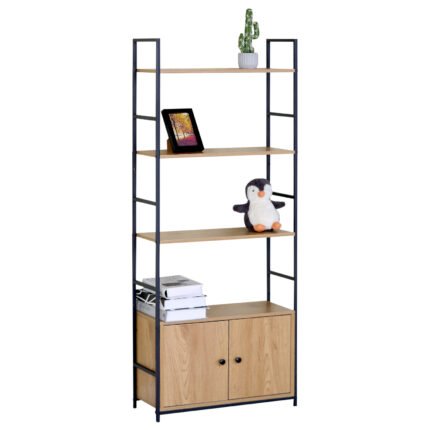 Βρες το Ραφιέρα ArteLibre ELRIDGE Με Ντουλάπι Δρυς/Μαύρο Μοριοσανίδα/Μέταλλο 58.6x23.5x144cm σε μοναδική τιμή στο clickforshop.gr