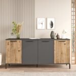 Μπουφές ArteLibre BOTANY Πεύκο/Ανθρακί Μοριοσανίδα/Μέταλλο 160x40x71.8cm - Image 2