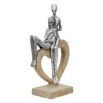 Γλυπτό Καρδιά 'Aroha' Ζευγάρι Μοτίβο Πολυρεζίνη Καφέ/Ασημί 7x14x26cm - Image 2