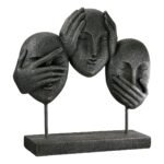 Γλυπτό Πρόσωπο '3 Faces' Πολυρεζίνη Μαύρο 8.5x30x29.5cm - Image 2
