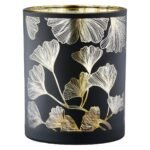 Φανάρι Καταιγίδας Cylindrical "Ginkgo" Ginkgo Motif Γυάλινο Μαύρο PU 18 H. cm D. 7 cm - Image 2
