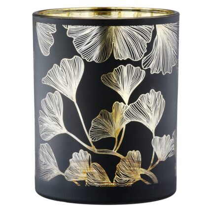 Βρες το Φανάρι Καταιγίδας Cylindrical "Ginkgo" Ginkgo Motif Γυάλινο Μαύρο PU 18 H. cm D. 7 cm σε μοναδική τιμή στο clickforshop.gr