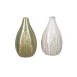 Βάζο ArteLibre Μοτίβο Φύλλου Κεραμικό 13x25cm Σε 2 Χρώματα - Image 2