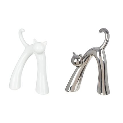 Βρες το Φιγούρα Γάτα 'Kara' Κεραμικό Ασημί/Λευκό 2Τμχ 5x16x22cm σε μοναδική τιμή στο clickforshop.gr