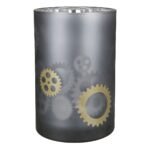 Κηροπήγιο ArteLibre Με Διακόσμηση Γρανάζια Γκρι Γυαλί Φ12x18cm - Image 2