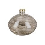 Βάζο Bulbous "Stripes" Striped Μέταλλο Brown PU H. 20 cm D. 20 cm - Image 2