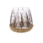 Ανεμοφωτιστικό Κωνικό 'Greenery' Σχέδιο Φύλλου Γυαλί Πράσινο 11x11cm - Image 2