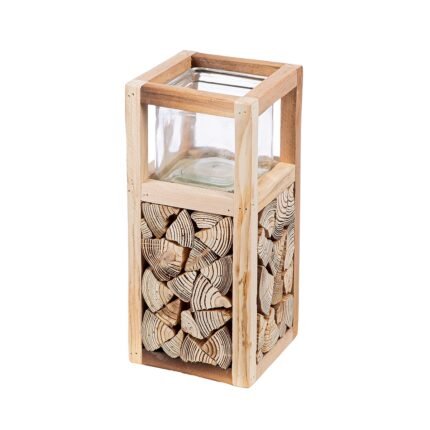 Βρες το Ανεμοφωτιστικό 'Catasta' Γυαλί/Ξύλο Εκρού 14x14x30cm σε μοναδική τιμή στο clickforshop.gr