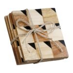 Σουβέρ Τετράγωνο ArteLibre Μαύρο/Καφέ/Φυσικό Ξύλο 10x10cm Σετ 4Τμχ - Image 2