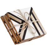 Σουβέρ Τετράγωνο ArteLibre Μαύρο/Καφέ/Λευκό Ξύλο 10x10cm Σετ 4Τμχ - Image 2