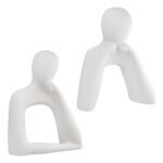 Φιγούρα Σκεπτόμενος ArteLibre Λευκό Κεραμικό 17.5x7.5x20cm Σετ 2Τμχ - Image 2