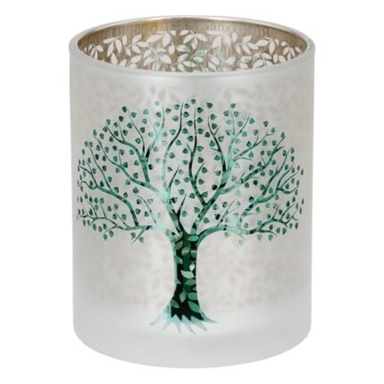 Βρες το Φανάρι Κυλινδρικό Δέντρο Μοτίφ Γυάλινα Πράσινο Λευκό D10X13Cm D10X13Cm σε μοναδική τιμή στο clickforshop.gr