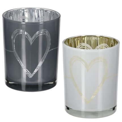 Βρες το Φανάρι κυλινδρικό μοτίβο καρδιάς Γυάλινα σκεύη Γκρι Λευκό 2 Ποικιλία D10X13Cm D10X13Cm σε μοναδική τιμή στο clickforshop.gr