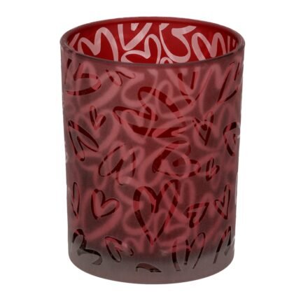 Βρες το Φανάρι κυλινδρικό μοτίβο καρδιάς γυάλινα σκεύη κόκκινο D10X13Cm D10X13Cm σε μοναδική τιμή στο clickforshop.gr