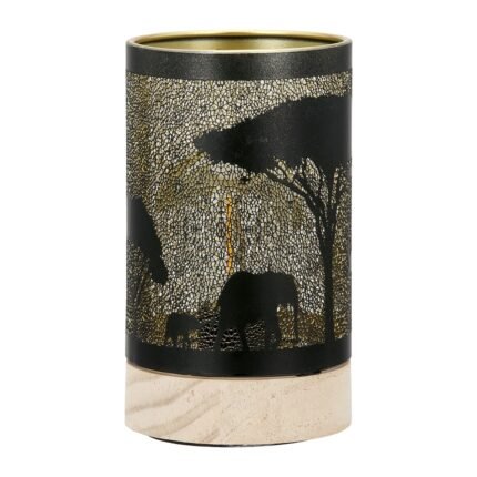 Βρες το Φανάρι (Led) Κυλινδρικό Μοτίβο Ελέφαντα Μεταλλικό Μαύρο D9X15Cm D9X15Cm σε μοναδική τιμή στο clickforshop.gr