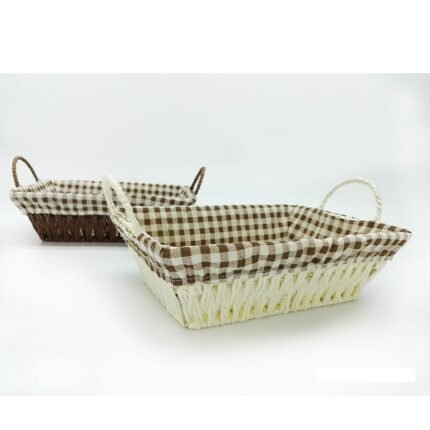 Βρες το Καλάθι Καρό Κρεμ/Καφέ Ψάθινο 26x19x8cm Σε 2 Χρώματα σε μοναδική τιμή στο clickforshop.gr