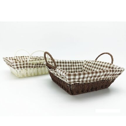 Βρες το Καλάθι Τετράγωνο Καφέ/Λευκό Ύφασμα/Ξύλο 22x22x8cm 2Τμχ σε μοναδική τιμή στο clickforshop.gr