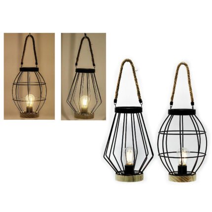 Βρες το Φανάρι Με Χερούλι Σχοινιού Μαύρο/Φυσικό Μέταλλο/Ξύλο Φ14x23.5cm Μπαταρίας Σε 2 Σχέδια σε μοναδική τιμή στο clickforshop.gr