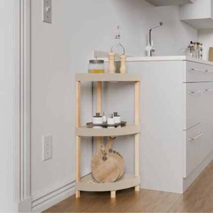 Βρες το Ραφιέρα δαπέδου γωνιακή πλαστική - ξύλινη χρώμα φυσικό - μπεζ 44x32x79εκ. σε μοναδική τιμή στο clickforshop.gr