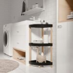 Ραφιέρα δαπέδου γωνιακή πλαστική - ξύλινη χρώμα φυσικό - μαύρο 44x32x79εκ. - Image 2