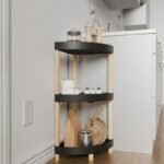 Ραφιέρα δαπέδου γωνιακή πλαστική - ξύλινη χρώμα φυσικό - μαύρο 44x32x79εκ. - Image 3