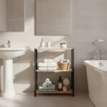 Ραφιέρα δαπέδου - Τραπεζάκι βοηθητικό ξύλινο - πλαστικό χρώμα φυσικό - μαύρο 65x29x78εκ. - Image 2