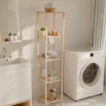 Ραφιέρα δαπέδου πλαστική - ξύλινη χρώμα φυσικό - μπεζ 28x25x137εκ. - Image 2