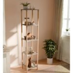 Ραφιέρα δαπέδου πλαστική - ξύλινη χρώμα φυσικό - μπεζ 28x25x137εκ. - Image 3