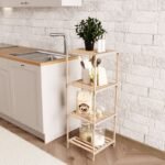 Ραφιέρα δαπέδου ξύλινη - πλαστική χρώμα φυσικό - μπεζ 41x33x113εκ. - Image 2