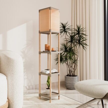 Βρες το Φωτιστικό δαπέδου ξύλινο - πλαστικό χρώμα φυσικό - μπεζ 24x22x137εκ. σε μοναδική τιμή στο clickforshop.gr