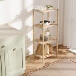 Ραφιέρα δαπέδου ξύλινη - πλαστική χρώμα φυσικό - μπεζ 38x30x116εκ. - Image 2