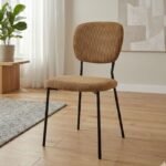 Καρέκλα τραπεζαρίας Kevin Megapap μουσταρδί ύφασμα - μεταλλικό μαύρο πόδι 48x51x87εκ. - Image 2