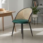 Καρέκλα τραπεζαρίας Jacob Megapap pe rattan - κυπαρισσί βελούδο - μεταλλικό μαύρο πόδι 52x50x77εκ. - Image 2