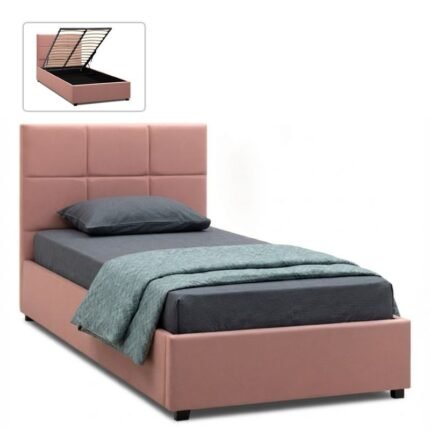 Βρες το Κρεβάτι Kingston Megapap βελούδινο με αποθηκευτικό χώρο χρώμα melon pink 100x200εκ. σε μοναδική τιμή στο clickforshop.gr