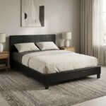 Κρεβάτι Flat Megapap από τεχνόδερμα χρώμα μαύρο ματ 150x200εκ. - Image 2