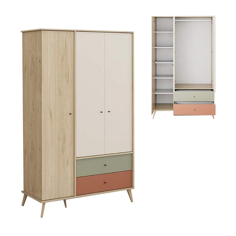 Βρες το Ντουλάπα ρούχων Terra Megapap τρίφυλλη με συρτάρια χρώμα florida oak 121x54x200εκ. σε μοναδική τιμή στο clickforshop.gr