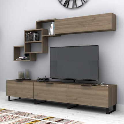 Βρες το Σύνθεση τηλεόρασης Heydar Megapap χρώμα καρυδί 210x35x40εκ. σε μοναδική τιμή στο clickforshop.gr